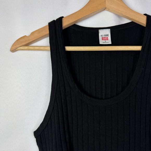 ReDone X Hanes Black Ribbed Scoop Neck Tank Top S - Picture 2 of 4